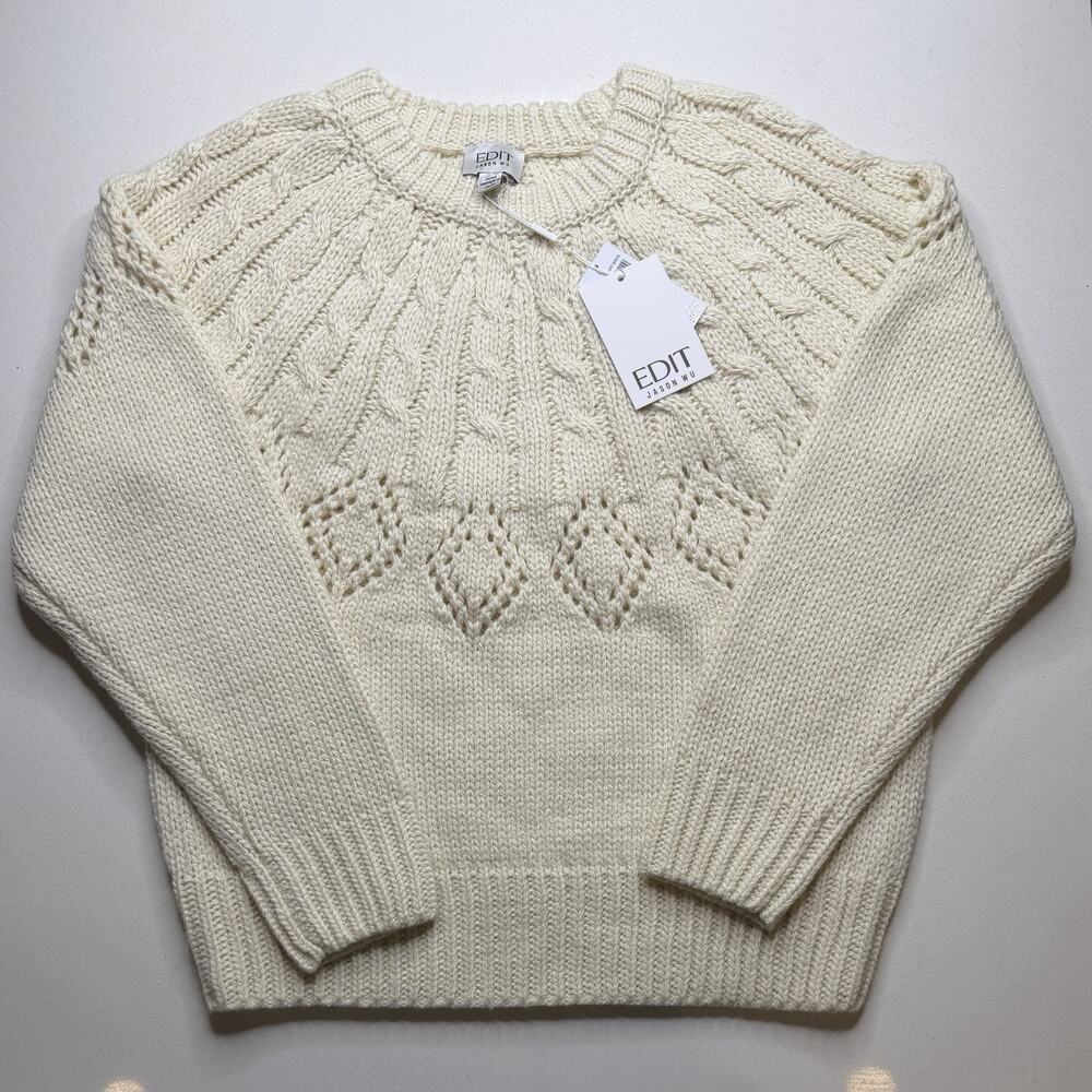 New EDIT Jason Wu Cable Knit Fisherman Sweater Neutral Ivory Cozy Size S